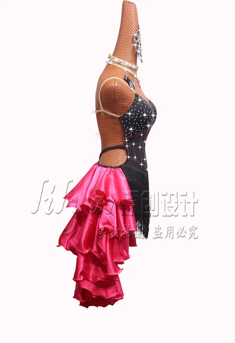 Latin dance competition dress performance dress new high-grade black tassel skirt rose red skirt