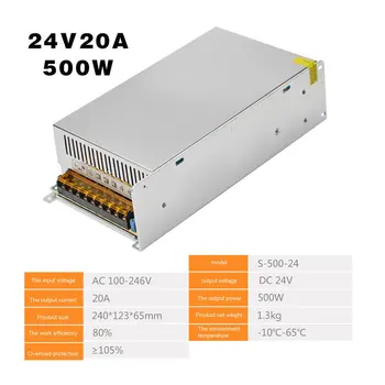 

Lighting Transformer AC 220V to DC 24V Power Supply Adapter 20A LED Strip Switch Driver For 24V LED Strip