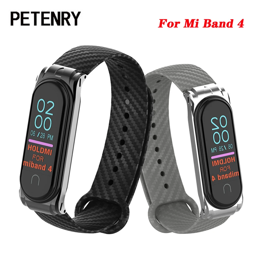 Ремешок на запястье для Mi Band 4 из углеродного волокна металлический корпус