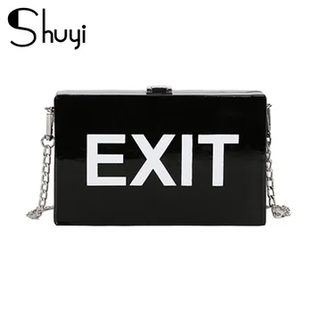 

Export logo female bag fashion PU bright leather EXIT women's shoulder bag designer chain ladies messenger bag small square bags