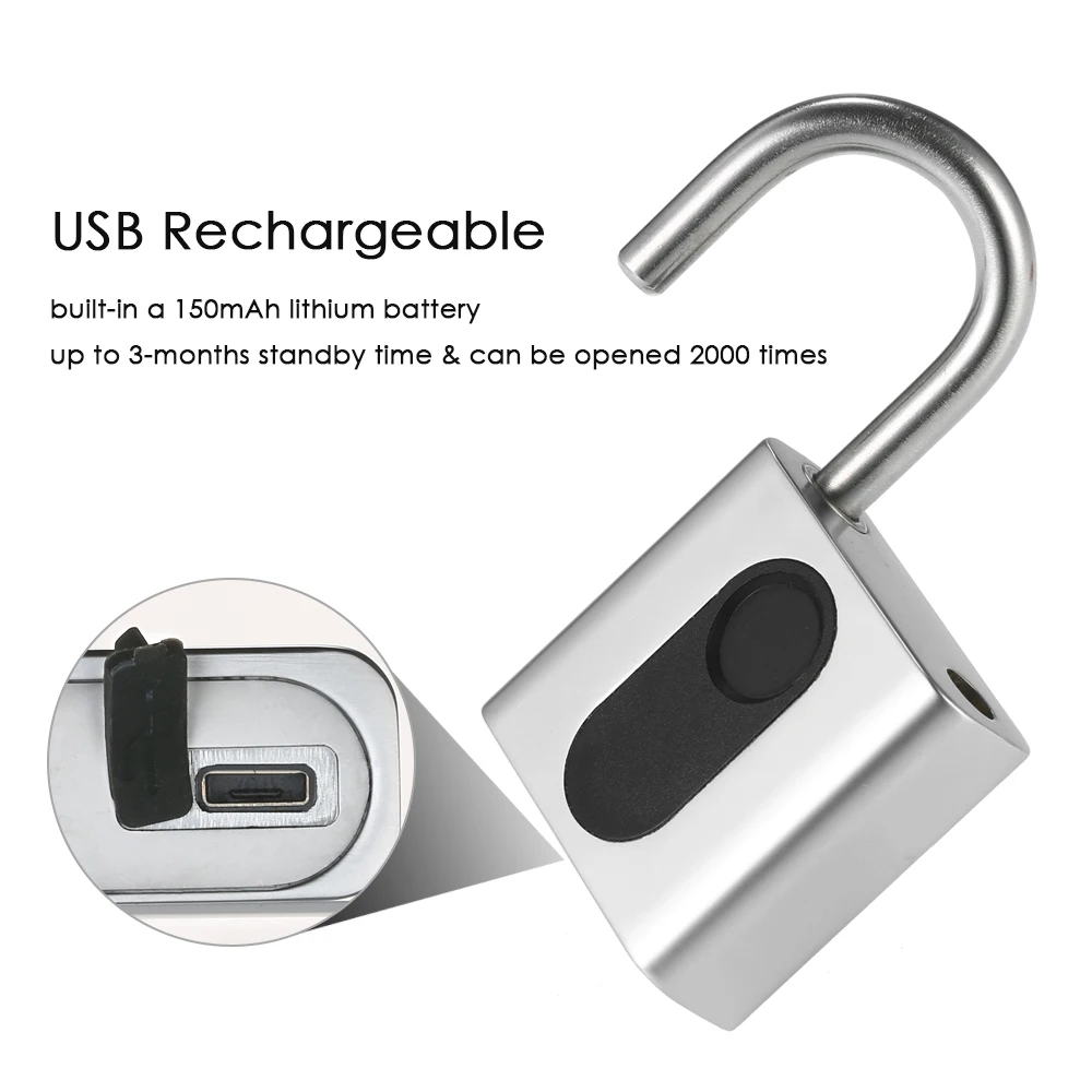 

Hot USB Rechargeable Smart Keyless Fingerprint Lock IP65 Waterproof Anti-Theft Safety Padlock Door Luggage Case Backpack Lock
