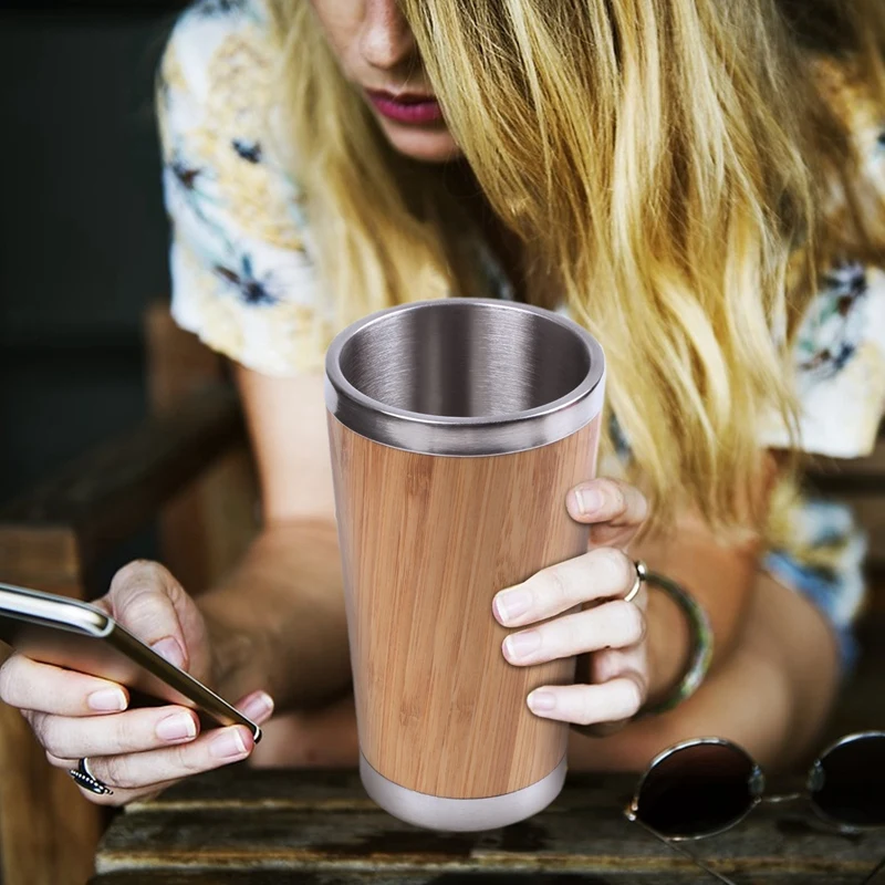 HHO-Bamboo кофейная чашка из нержавеющей стали кофейная кружка для путешествий с герметичной крышкой Изолированная кофейная сопроводительная чашка многоразовая чашка