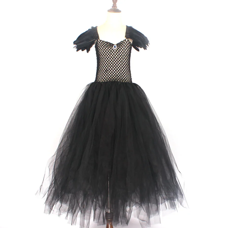 Черное длинное платье-пачка дьявола костюм на Хеллоуин темно-ангельское платье из фатина для девочек Детские Вечерние платья с v-образным вырезом на карнавал - Цвет: only dress