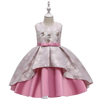 

2020 new girls dress satin jacquard princess dress flower girl wedding dress puffy dress skirt tutu girl school dress3-10T