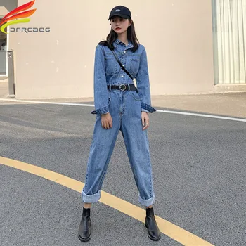 

Blue Denim Jumpsuit Women Spring 2020 New Loose Fit Streetwear Boyfriend Jean Jumpsuits Women Jean Overalls Female Rompers