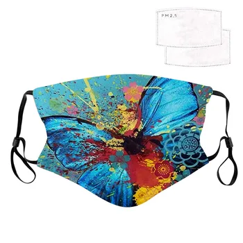 

Unisex Dustproof Maske+2PCS Filters Adjustable Washable Reusable Windproof Face Maska Colorful Butterfly Printed Face Covers