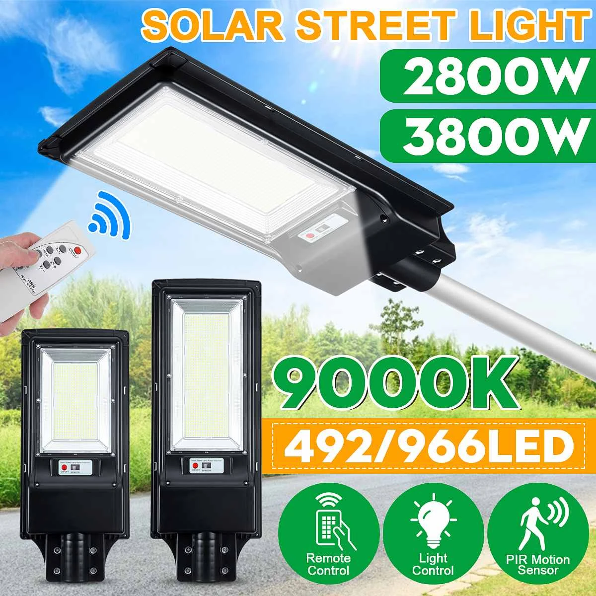 US $42.03 2800W 3800W LED Solar Street Light withno Remote Control Radar Sensor Outdoor Garden Wall Lamp Industrial Security Lighting