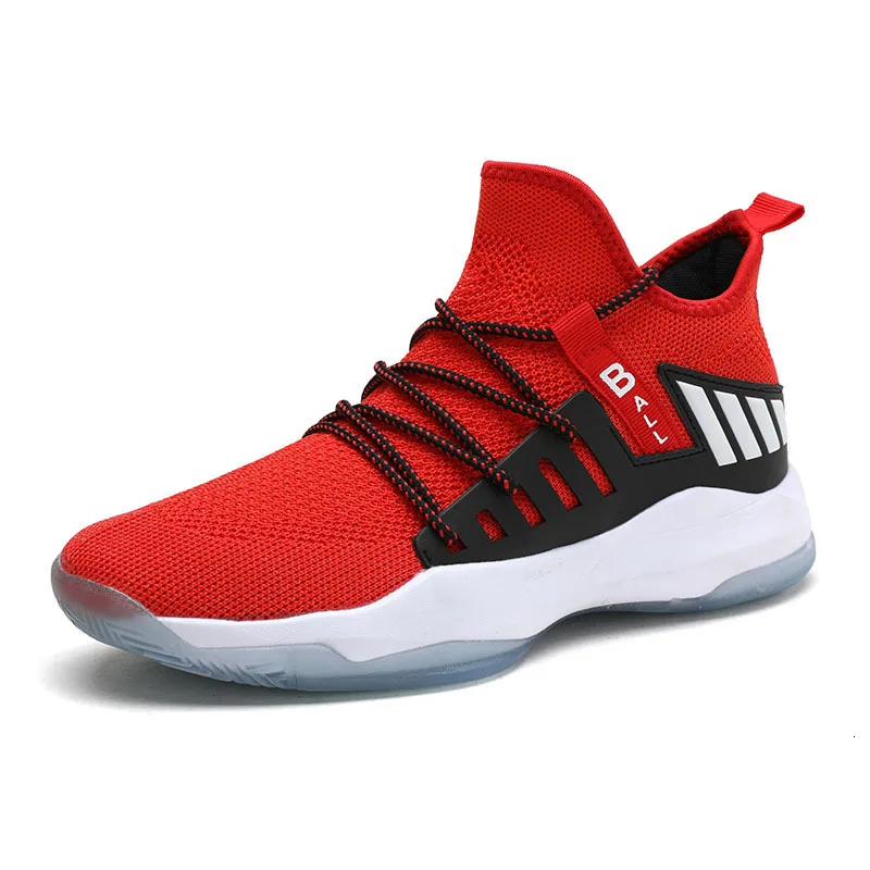 BOUSSAC Man High-top Jordan Basketball Shoes Breathable Nonslip Sneakers Air Cushion Jordan Shoes Outdoor Tennis Trainers - Color: red