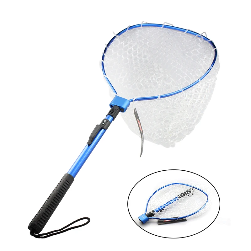 EKFan Folding Hand Net Fishing Net Silicone Landing Net with Aluminum alloy Handle Extending Pole Fishing Nets Fishing Tackle