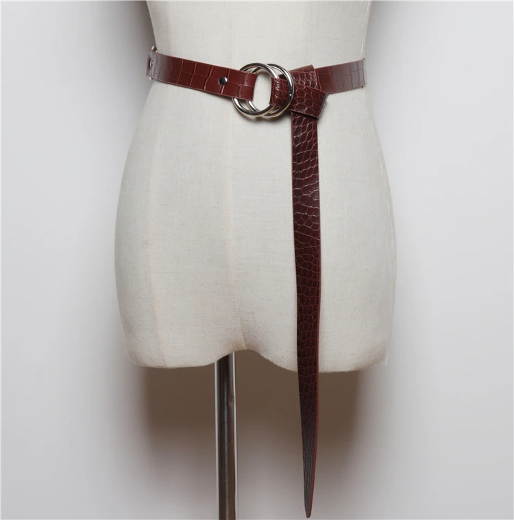 Autumn Design Alligator Pattern PU Waist Belts Women CROCO Leather Double Rings Buckle Large Size Shirt Dress Corset Belts