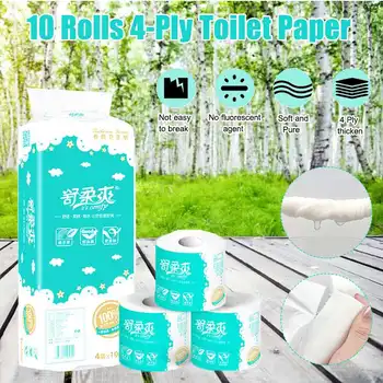

Toilet Towel 10 Rolls Soft Household 4-Ply Toilet Paper Pulp Natural Paper Rolls Strong Water Absorption Quick Dissolving Tissue