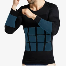 Мужское нижнее белье с рукавами, футболка для похудения, Корректирующее белье, контроль осанки живота, Компрессионные Мужские моделирующие Топы