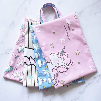 

A4 Document File Bag With Handle Creative Cute Zip Oxford Cloth Student Stationery Bag Business Document Organizer Filing