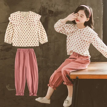 

Spring New Cute Baby Girls Clothes Long Sleeve Ruffles Dot Blouse ＋Harem Pant 2pcs Cotton Kids Clothes Comfort Children Outfits