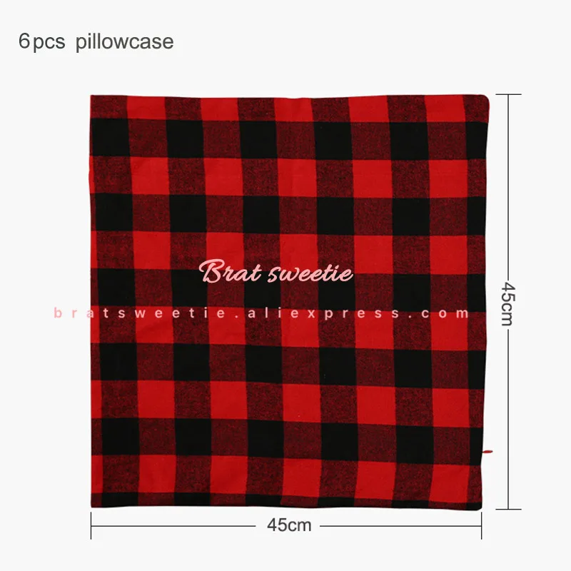 6pc red pillowcase Красный, черный, хлопок, плед буйвола, Настольная дорожка, плед, Рождество, семейный ужин, подстилка, чехол для подушки, вечерние украшения на Рождество - Цвет: 6pc red pillowcase
