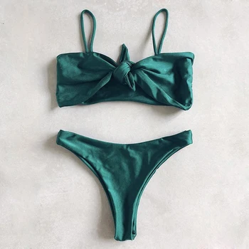 

IMANFive Push Up Bikini Sexy Bow Green Bikinis 2019 Hot Sale Padded Thong Swimsuit Brazilian Biquini Low Waist Swimwear Women