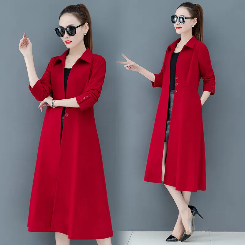 

2020 Spring Clothing New Style Korean-style Fashion Elegant Slim Fit Slimming Mid-length over-the-Knee Trench Coat Coat Fashion