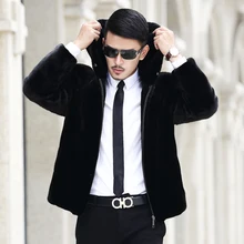 Норка мужская с капюшоном черная Датская норка ручной работы на молнии контроль доступа теплая Модная Повседневная