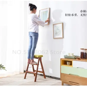 

Solid wood step stool home three step folding ladder room indoor multi function ladder chair kitchen dual use ascending stair