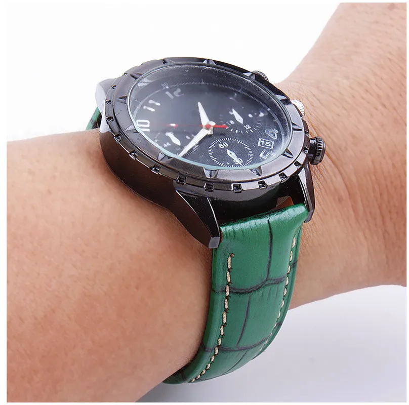 New 1PCS Genuine Cow Leather Very Strong Watch Band Watch Strap Green Color 20mm 22mm 24mm 26mm Size Available