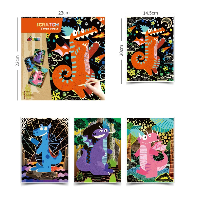 3 года + Дети DIY скретч искусство мультфильм Рисование скребок Ручка палка черная