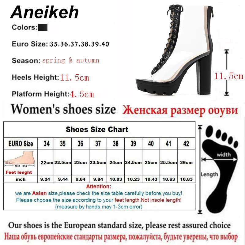 Aneikeh/модные сандалии из пвх; ботильоны на высоком массивном каблуке; сезон весна-осень; пикантные ботинки на платформе; обувь с открытым носком; женские туфли-лодочки