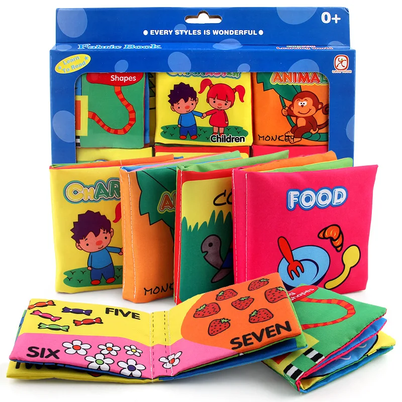 

6 Pieces Infants Children Early Education Toy Cloth Book Resistant Tear Tape Fingers Baby Palm Cloth Book Gift Box
