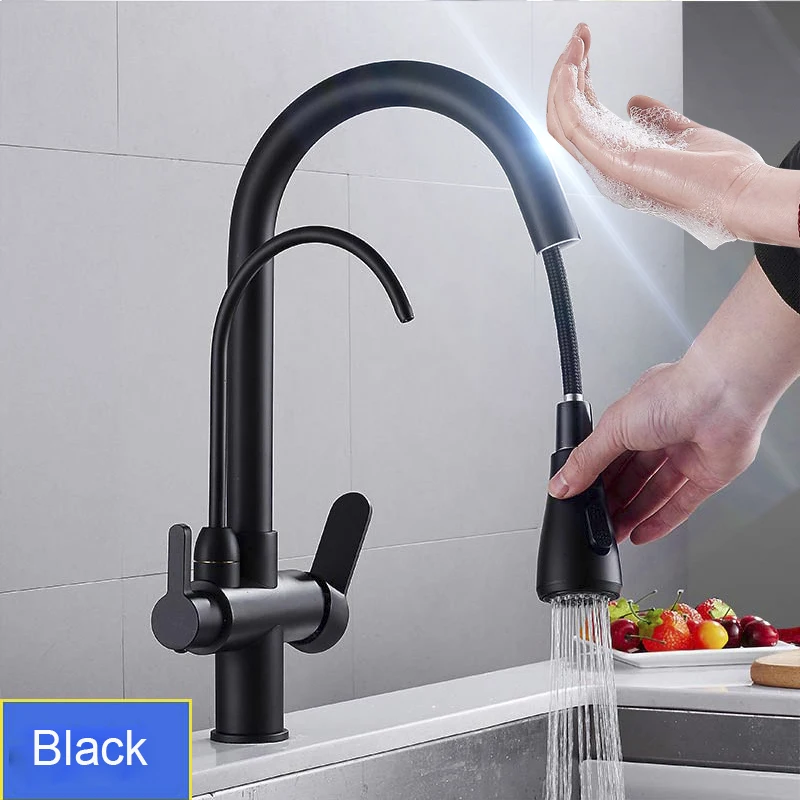 modern kitchen sink Senlesen Smart Touch Kitchen Faucet Sense Tap Pure Water Matte Black Pull Out Spout Brass Three Ways Sink Mixer Tap Crane cheap kitchen sinks Kitchen Fixtures