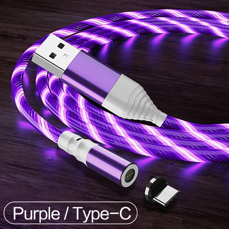 Type C Purple Магнитный Micro USB кабель Venroii, светящийся кабель для передачи данных, кабель типа C для samsung huawei Honor Xiaomi Redmi Note 7 8 Pro - Цвет: Type C Purple