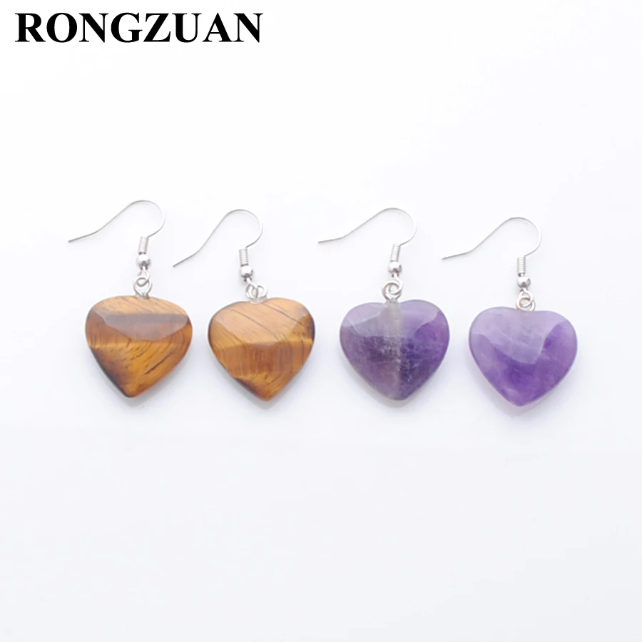 

Multiple Natural Stone Dangle Earrings Romantic Heart Beads Pendant Opal Amethysts Rose Quartzs Lapis Lazuli Tiger's Eye TBR335