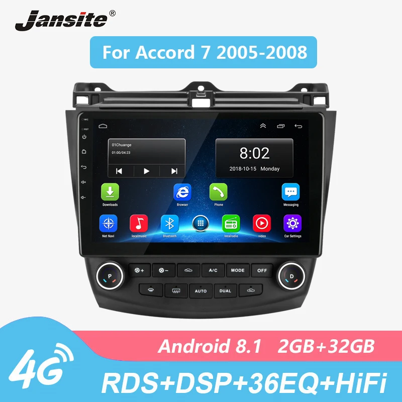 

Jansite 4G RDS 10" Car Radio player For Honda Accord 7 2005-2008 2G+32G Android Touch screen multimedia video players with Frame