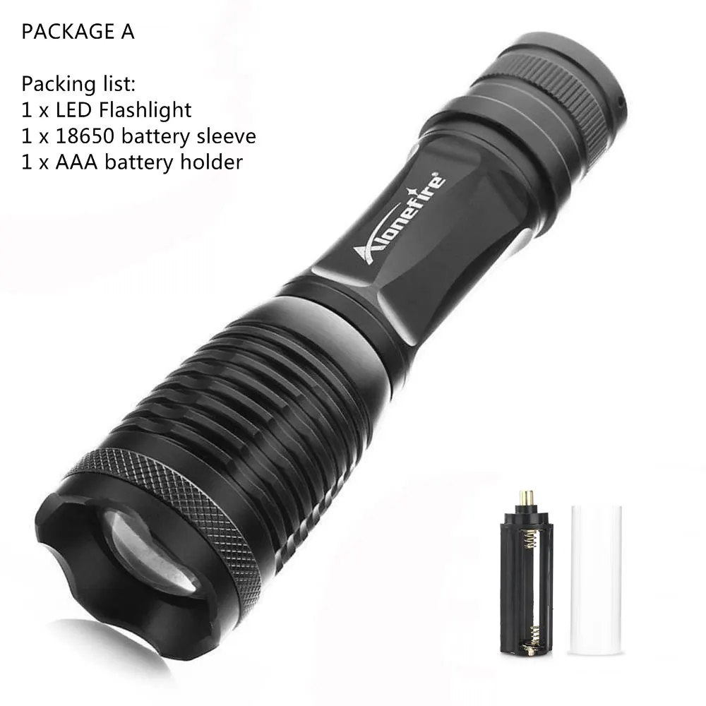 AloneFire E007 CREE XML T6 L2 U3 V6 светодиодный тактический фонарь с зумом, прожектор, фонарь для кемпинга, фонарь AAA 18650, перезаряжаемый аккумулятор - Испускаемый цвет: flashlight A