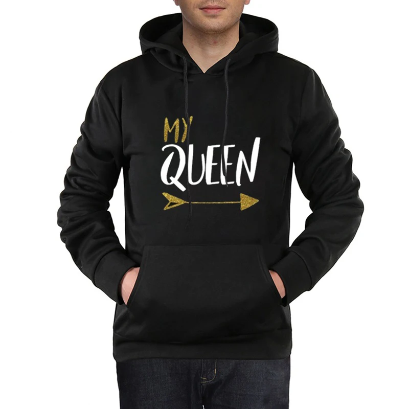 MY QUEEN KING толстовка с капюшоном и принтом для пары модные повседневные женские толстовки Толстовка с надписью женская одежда