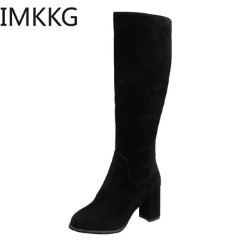 

Knee High Boots Winter Women Shoes Zipper High Heel Tall Boots Sewing Thick Heel Ladies Boots New Black