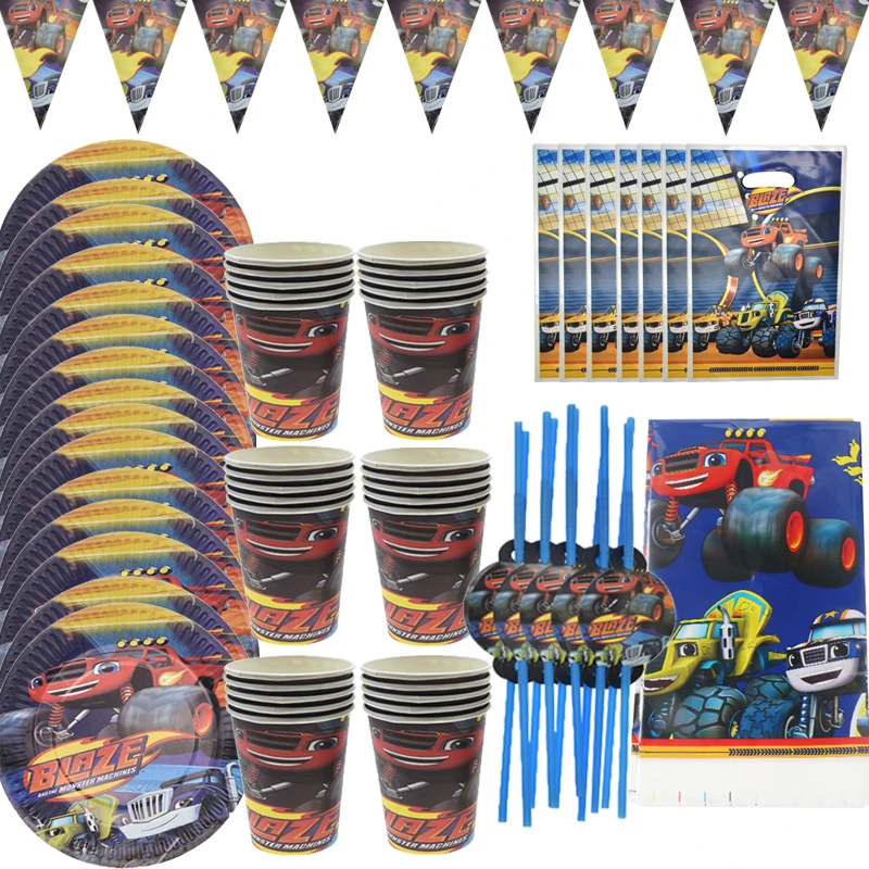 Blaze Monsters Machines theme party supplies paper plates cups straws sets birthday favors for kids boys baby shower | Дом и сад