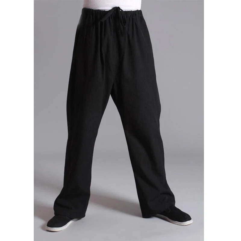 Long Trousers Men pants Cotton Chinese Traditional Men's Kung Fu Pants Wu Shu Tai Chi Elastic Waist Loose joggers men cotton monk pants
