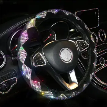 

Lingge Handbrake Gear Seat Belt Shoulder Cover Handle Cover Full Rhinestone Steering Wheel Cover Rearview Mirror Cover