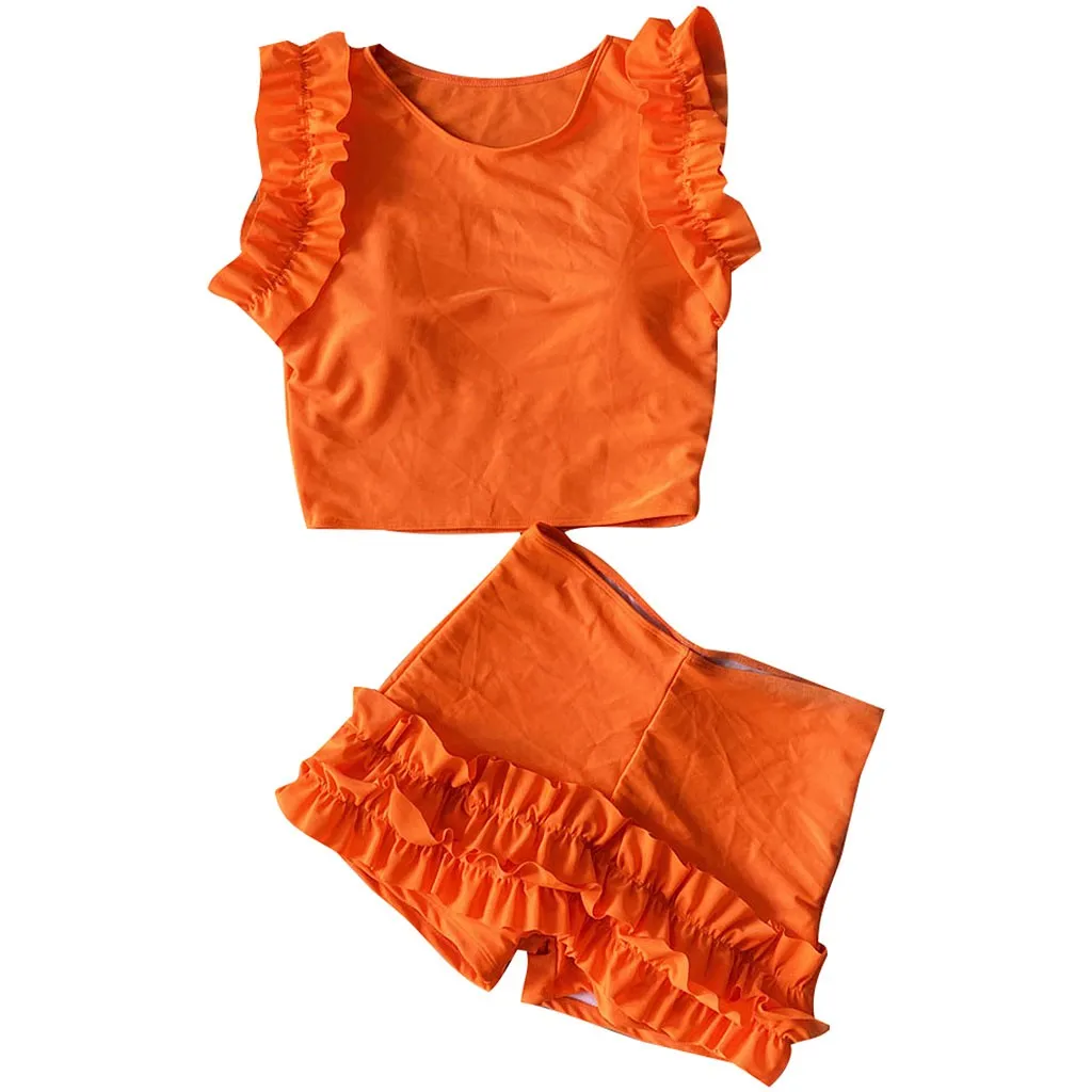 Orange Женский купальник с оборками, шорты, сексуальное бикини, два предмета, пуш-ап, бикини, Женский бразильский купальник, пляжная одежда, купальный костюм, красный, 19Dec - Цвет: Orange