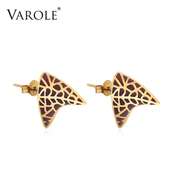 

VAROLE Shark Teeth Stud Earrings Drak Red Enamel Color Earrings for Women Wholesale Trendy Earrings Jewelry oorbellen