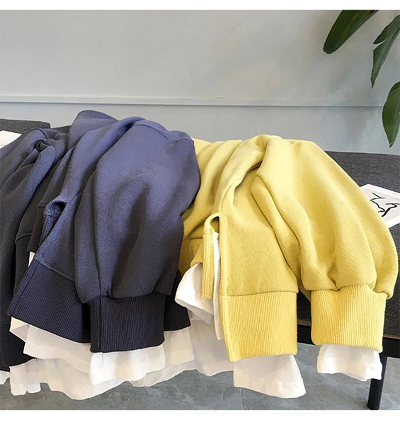 Harajuku Sudadera Mujer, осенне-зимний тонкий хлопковый свитер, свободные толстовки в стиле пэчворк, Женские однотонные спортивные костюмы из двух частей