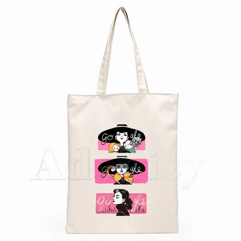 

Audrey Hepburn Fashion Canvas Bag Women Girls Simple Large Capacity Storage Handbag Shoulder Bag Tote Reusable Student Bookbag