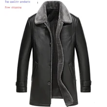 Куртка из натуральной кожи, мужская зимняя куртка из овчины, Натуральная шерсть, меховая подкладка, мужские кожаные куртки, Chaqueta Cuero Hombre 61Z16017