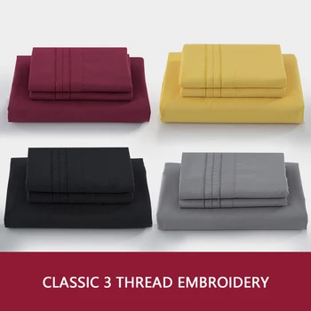 

Solid Color Bed Sheet With Pillowcase 3/4pcs Mattress Covers Fitted Sheet Sets With Elastic For King Size Bedding Sheet Sets