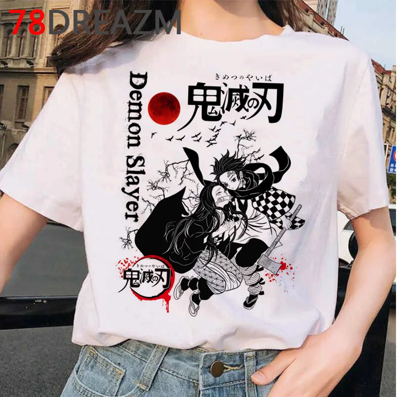 Японский аниме Demon Slayer Graphic женские футболки 2020 Kawaii Мультфильм Топы тройники