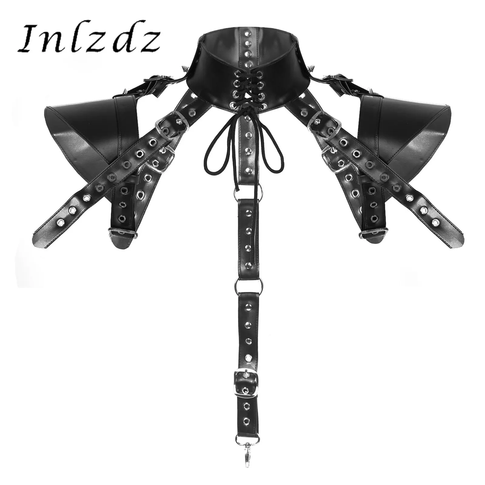 

Chest Harness Belt Mens Punk Faux Leather High Neck Armors Shoulder Cosplay Costume Halloween Roleplay Fancy Dress Ball Clubwear