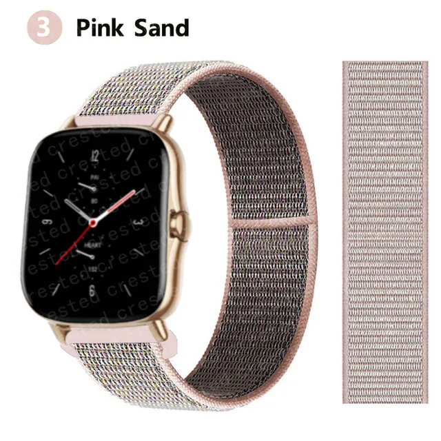 20/22mm Nylon band For Amazfit GTS/2/2e/GTS2 Mini/GTR 3 Pro 42mm/47mm/GTR2/2e/stratos 2/3 Sport Loop Bracelet Amazfit bip strap pink sand 5