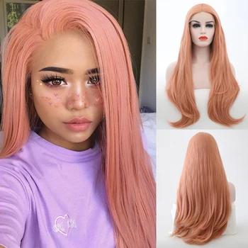

Charisma 26 Inches Long Natural Straight Rose Pink Wigs Heat Resistant Synthetic Lace Front Wig with Baby Hair Synthetic Wigs