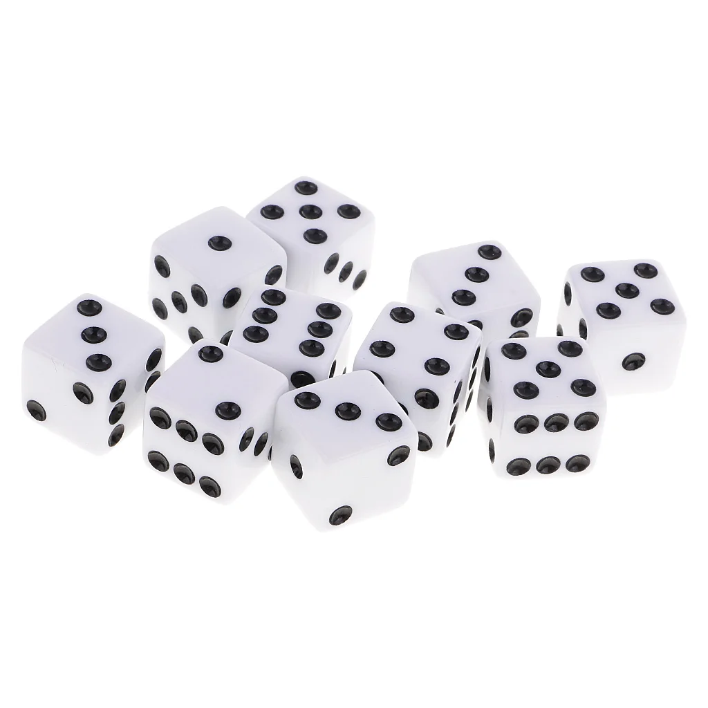 White 10 шт. 6 сторонних кубиков D6 цифровые игральные кости вечерние игральные кости D&D ролевые игры - Цвет: White