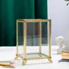 Ins Vintage Glass Makeup Brush Holder Gold Square Prismatic Copper Edging  Cosmetic Holder Lipstick Pencil Storage Container 5