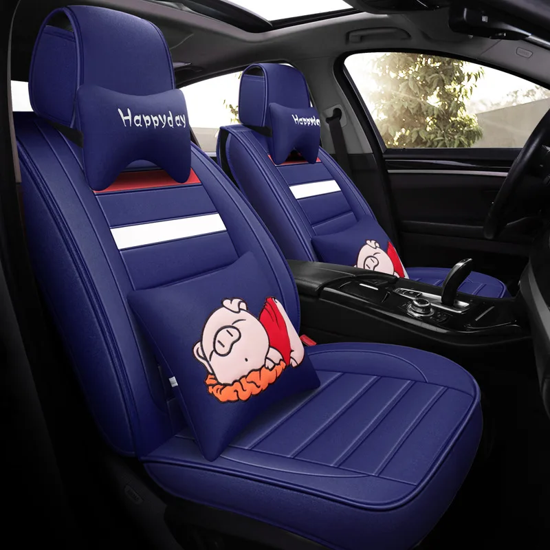 Передняя+ задняя) Универсальная льняная и кожаная крышка сиденья автомобиля полный комплект сиденье для салона автомобиля подголовник поясничная Подушка автомобильный стиль аксессуары
